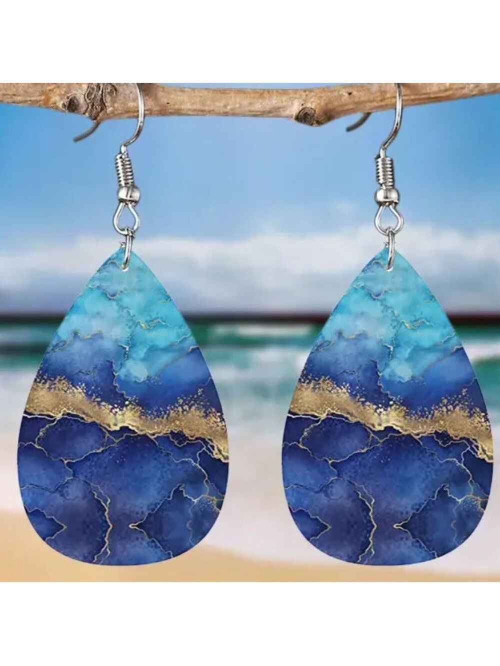 Blue Gold Accent Teardrop Earrings - Women Jewelry new